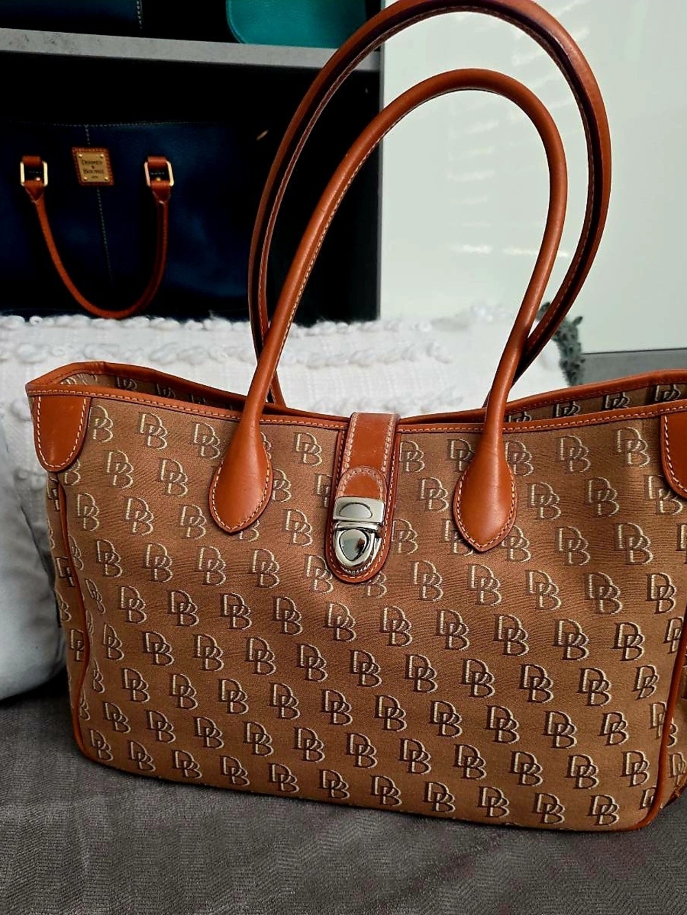Dooney & Bourke Signature DB Monogram Jacquard Large Tote Brown